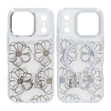 Sparkling Rhinestone Μαγνητική Θήκη Για iPhone 17 Pro Μεγάλο Χρυσό Flower